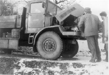 Tatra 128, vojensk valnk, rok vroby 1952, na fotografii stav tesne po nleze